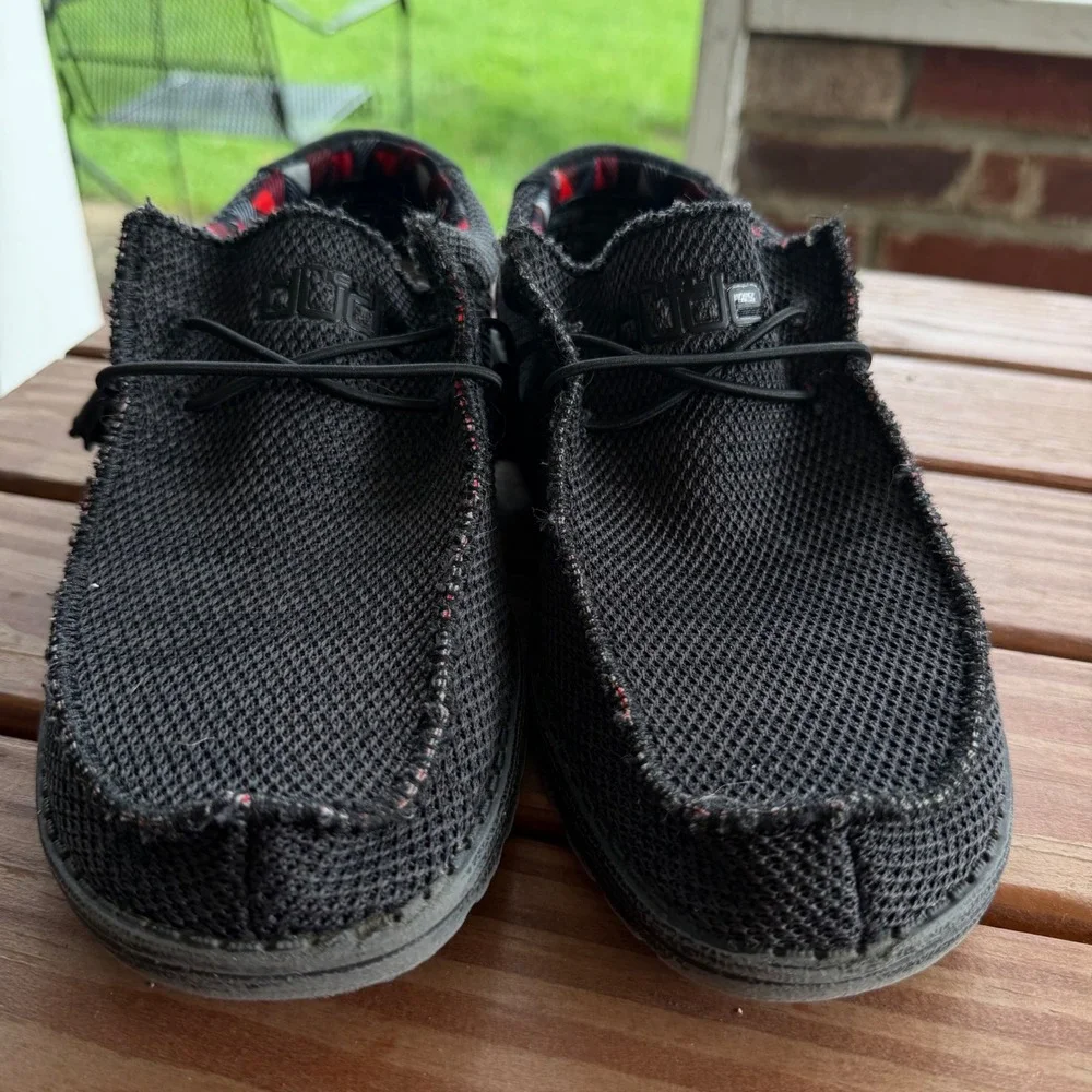 Hey Dude Wally Sox Jet Black Mens Size 7 Knit Moc Toe Slip On Loafers 110354935